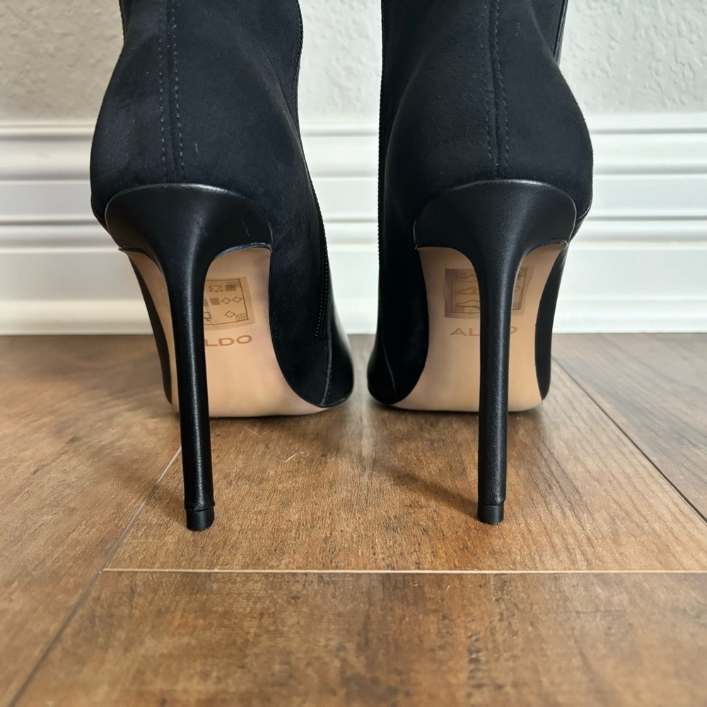 ALDO Women Size 7 Milann Pointed-Toe Tall 4” Stiletto Heel Black Leather Boots - Picture 5 of 12